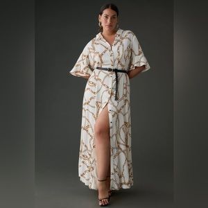 Anthropologie Maeve Printed Short-Sleeve Shirt Dress